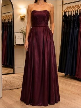 Strapless Plum Sweetheart Neckline Evening Gown